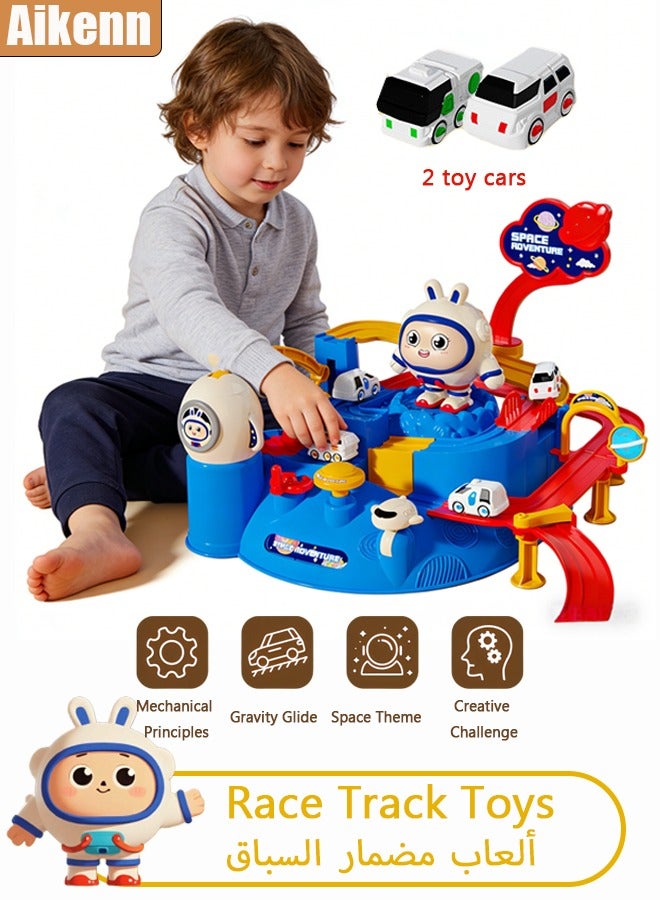 Aikenn Race Track Toys, Space Adventure Toys For Kids, Large Race Track with 2 Cars And 1 Astronaut Model Taxiway, Montessori Kids Toys, Thinking, Fine Motor Skill, Learning, Educational Toy For 3+ Years Kids(Blue) - Image 1